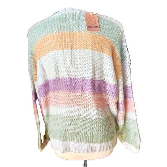 New Grace & Emma Stripped pastel colors knit sweater sz S NWT - Picture 3 of 10